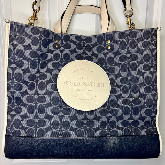 COACH Dempsey Tote 40 In Signature Blue Jacquard with Patch Bag - EUC - Picture 1 of 16